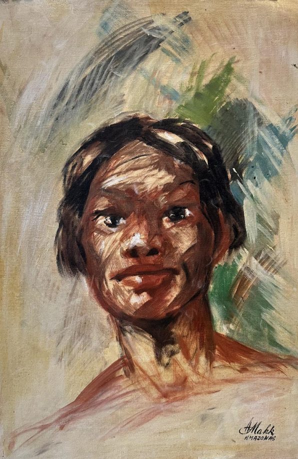 Character Study by Americo Makk is a portrait of a young Amazonian man. He is shown from the shoulders up.