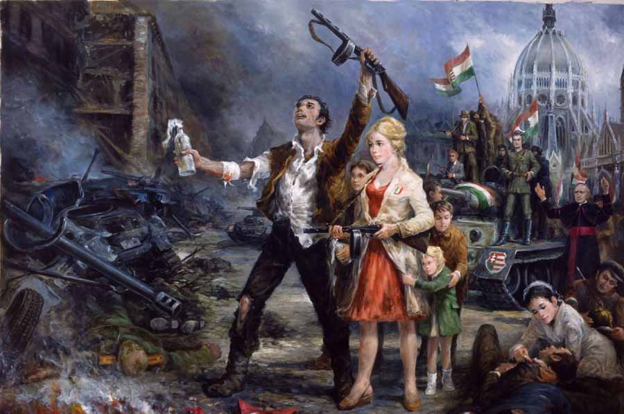 In 2006, when this painting was installed ni the Museum of Hungarian Military History with the other early works of the Millecentennial Suite, Hungarians celebrated the history of their heroic uprising against a brutal, Communist regime.