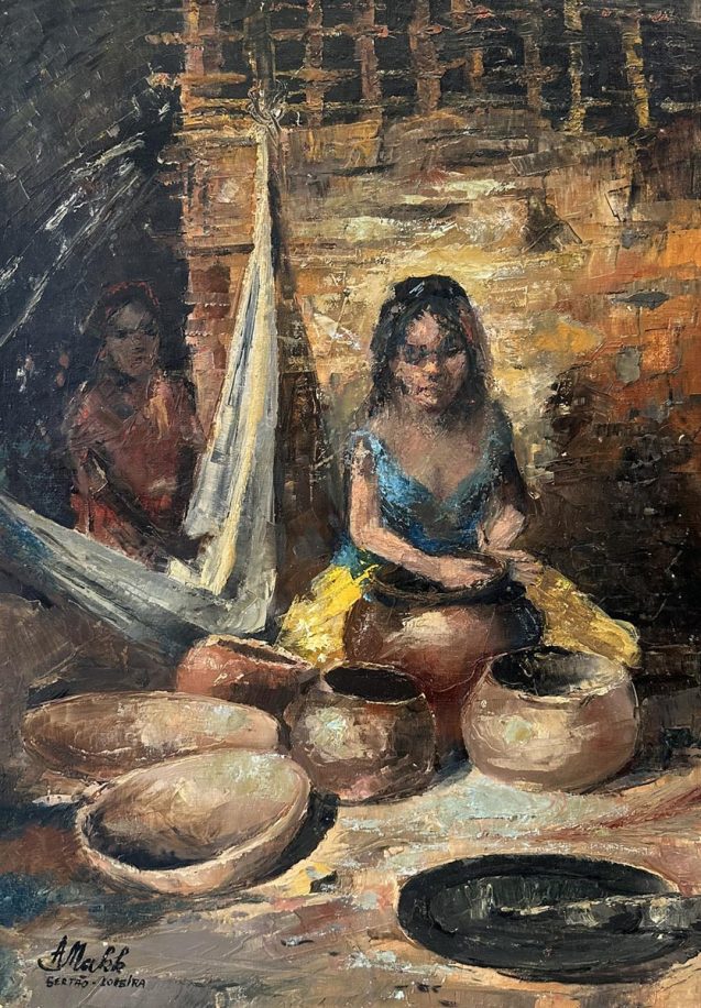 Loceira Sertão Paraibano by Americo Makk is an environment portrait of a young woman preparing a meal. She is seated on the floor, surrounded by bowls.